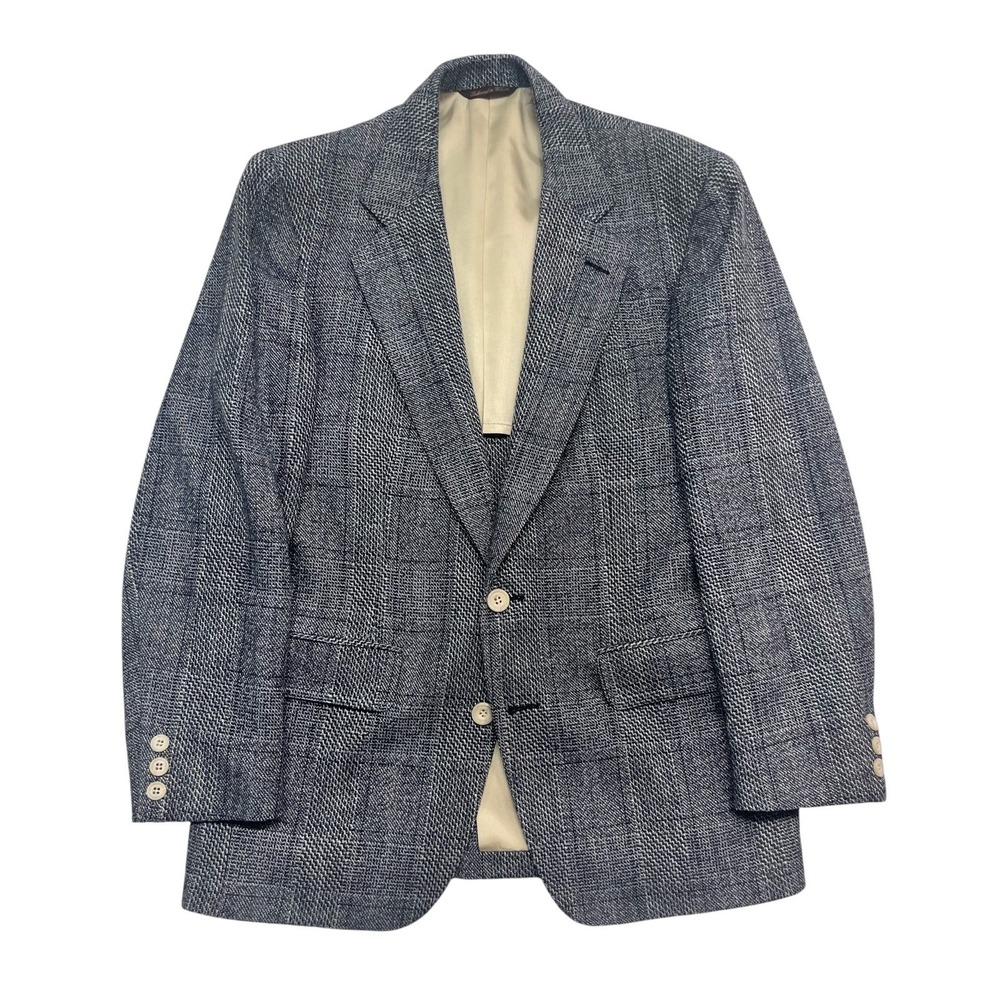 vtg Cricketeer 40S Blue Windowpane Tweed‎ Blazer Jacket Sport Suit Coat Wool USA